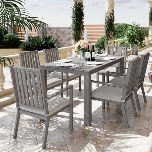 RoyalCraft Aluminum 7-Piece Patio Dining Set with Cushions Grey