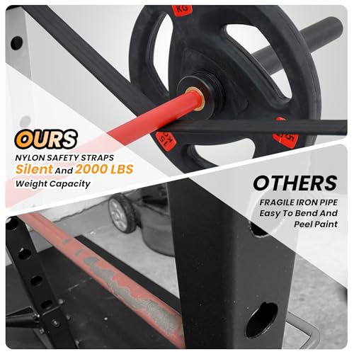 STMHOM Power Cage Smithbar White, 2000 Lbs Power Rack with Cable Crossover System, Multi-Functional Squat Rack with LAT Pulldown for Home Gym