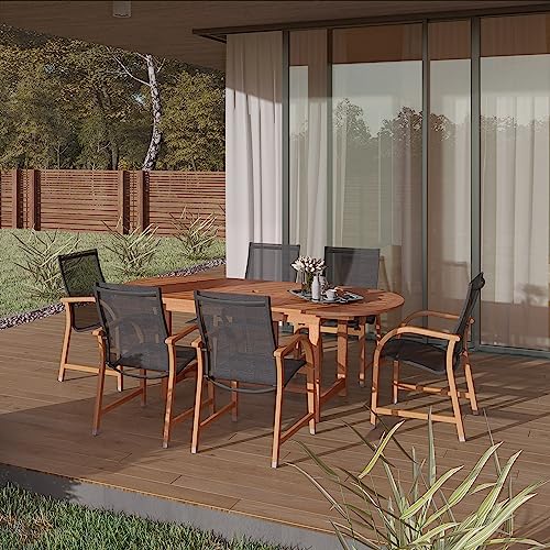 Amazonia Bahamas 7 Piece Oval Patio Dining Set Eucalyptus Wood Black