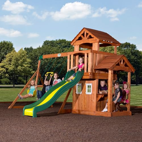 Backyard Discovery Tanglewood Cedar Wood Playset Swing Set Brown