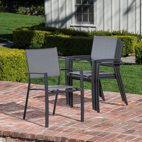 Hanover Cameron 7-Piece Modern Outdoor Dining Set with 6 Folding Sling Chairs and Expandable Table, Grey