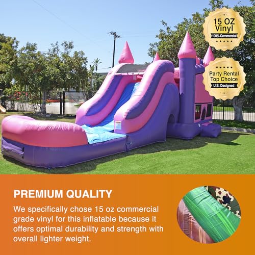 JumpOrange Commercial Inflatable Princess Bounce House Slide Combo with Blower Pink/Purple/Blue