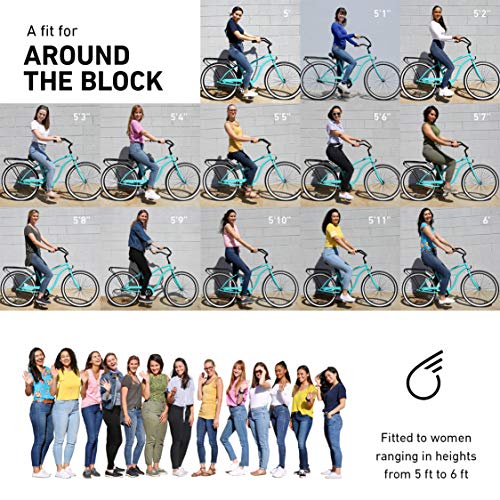 sixthreezero Women's Beach Cruiser Bike 21-Speed Step-Through Touring Hybrid Bicycle Coral w/ Black Seat/Grips