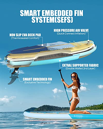 Highpi Inflatable Stand Up Paddle Board 11'x33''x6'' Vertically Center-Folded SUP Blue Wood