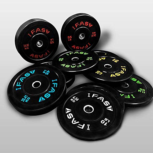 SimpleL Olympic Barbell Black Rubber Bumper Plates Set - 340LBs Total