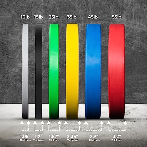OneFitWonder Bumper Plate Set Virgin Rubber Steel Insert Strength Training Equipment (230)
