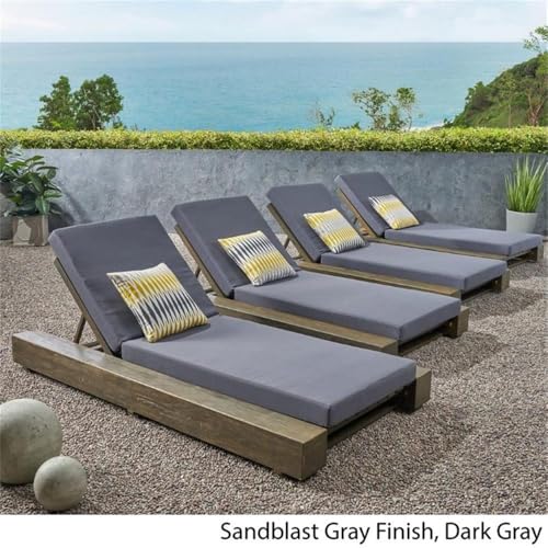 Noble House Broadway Outdoor Acacia Wood Chaise Lounge Set of 4 Gray