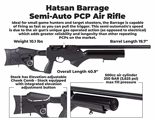Wearable4U Hatsan Barrage Semi Auto PCP .22 Cal Air Rifle Bundle with Scope, Paper Targets & Pellets