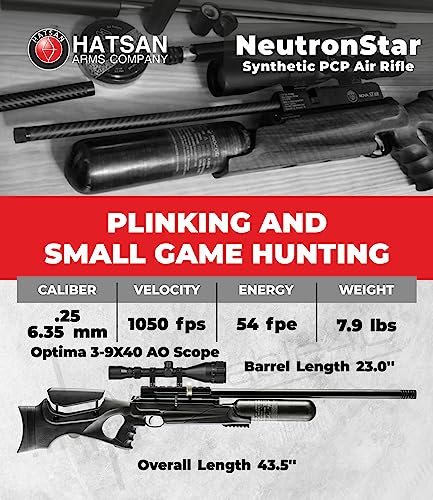 Wearable4U Hatsan NeutronStar .25 Cal Synthetic PCP Air Rifle Bundle with Scope, Targets, Pellets & Hard Case