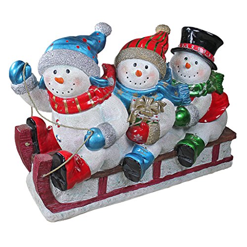 Design Toscano Downhill to the Holidays Illuminated Snowman and Sled Statue Full Color