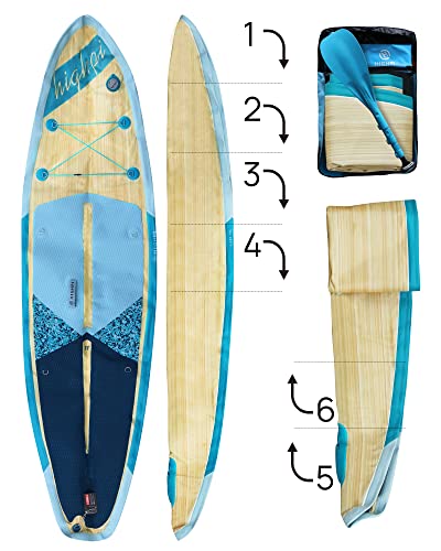 Highpi Inflatable Stand Up Paddle Board 11'x33''x6'' Vertically Center-Folded SUP Blue Wood