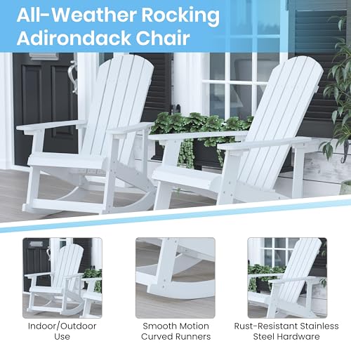 EMMA + OLIVER 4 Marcy Adirondack Rocking Chairs & Fire Pit Set White