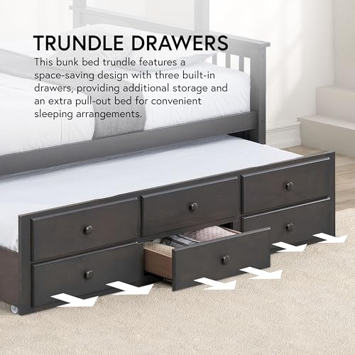 Furniture of America Barnett Solid Wood Bunk Bed with Trundle & Drawers Twin Over Full Dark Walnut