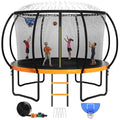 Zevemomo 14FT Outdoor Trampoline with Sprinkler, Basketball Hoop & Wind Stakes Orange