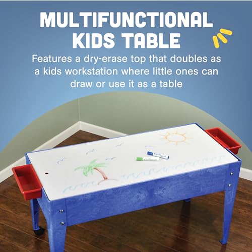 Constructive Playthings Sand and Water Activity Table for Kids Ages 1-3, Blue/Red