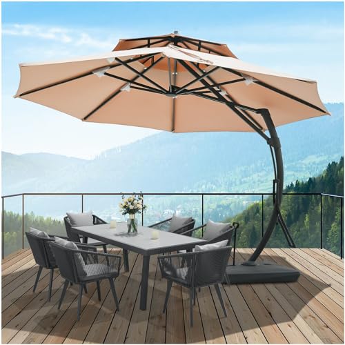 Astomi 10Ft Cantilever Patio Umbrella with Base Beige