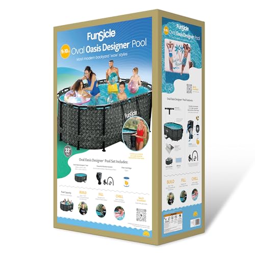 Funsicle Oasis Oval Above Ground Pool with Filter Pump, Cartridge, and Ladder Dark Herringbone