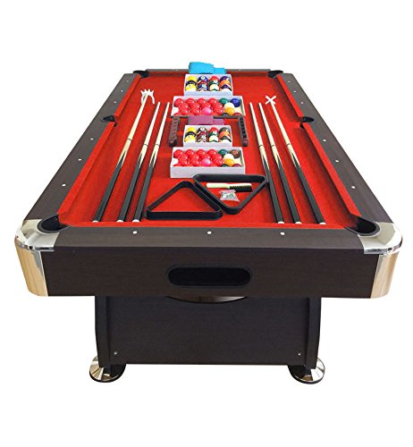 SIMBASHOPPING USA 8' Feet Billiard Pool Table Vintage Red Brown and Red