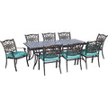 Hanover Traditions 9-Piece Outdoor Dining Set with Blue Cushions