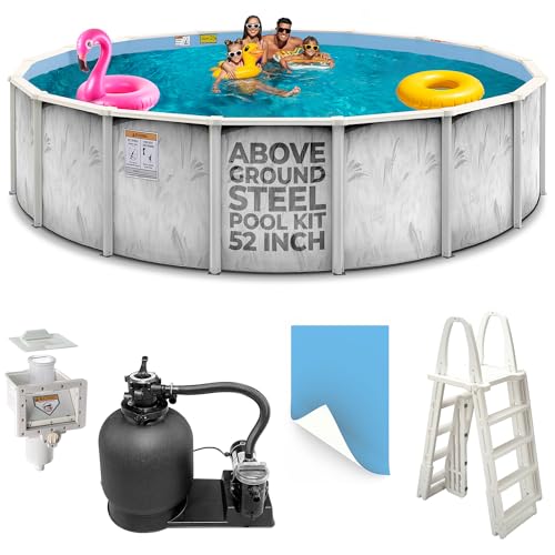 Shop Square 21' x 52" Silver Above Ground Steel Pool Kit with Liner, Sand Filter, Pump & Skimmer
