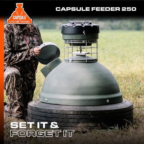 Capsule Game Feeders 250LB Capacity 360-Degree Broadcast Game Feeder Green