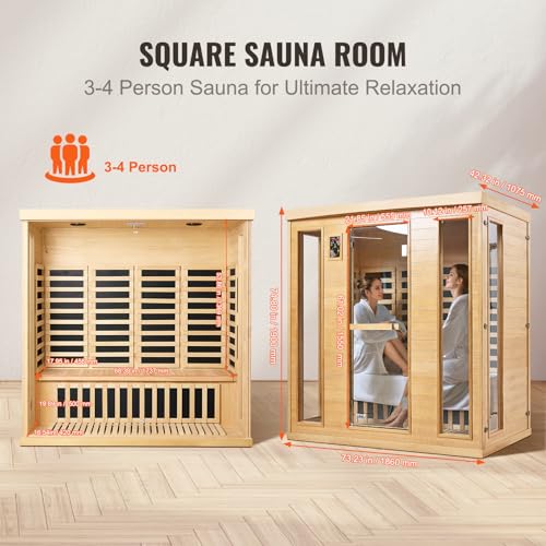 VEVOR 3-4 Person Far Infrared Wooden Sauna Brown