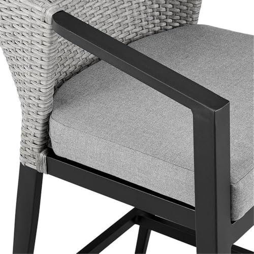Armen Living Palma Outdoor Patio 5-Piece Bar Table Set Black with Grey Cushions