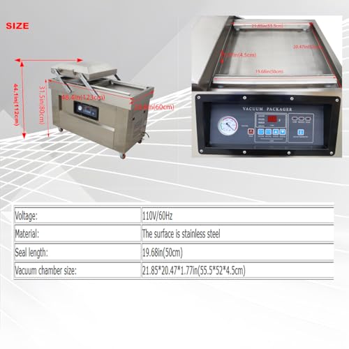 Banfluxion 110V DZ500 Two Chamber Vacuum Packaging Machine 1500W for Meat, Vegetables, Fruits