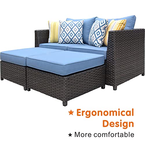 Oviros 12-Piece Patio Furniture Set Outdoor Wicker Rattan Sofa Brown Wicker, Blue