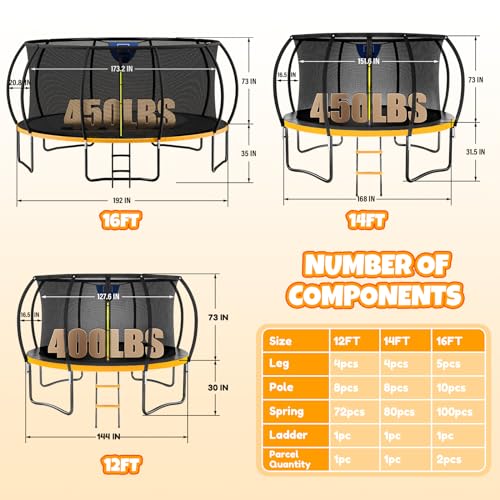 Kiivakii 16FT Trampoline with Basketball Hoop & Sprinkler Orange