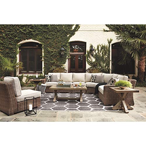 Signature Design by Ashley Beachcroft Outdoor Wicker Patio Loveseats Brown & Beige