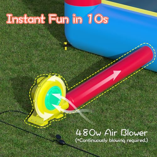 Mighty Hand Inflatable Jumper Bounce House with Water Slide and 480W Blower Red/Blue