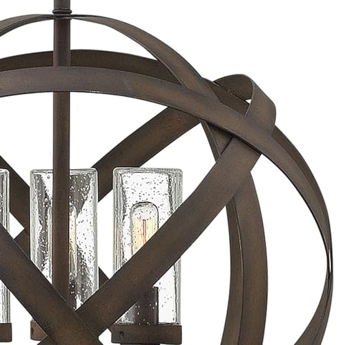 Hinkley Carson Large Orb Pendant Light - 3-Light, Clear Seedy Glass Vintage Iron