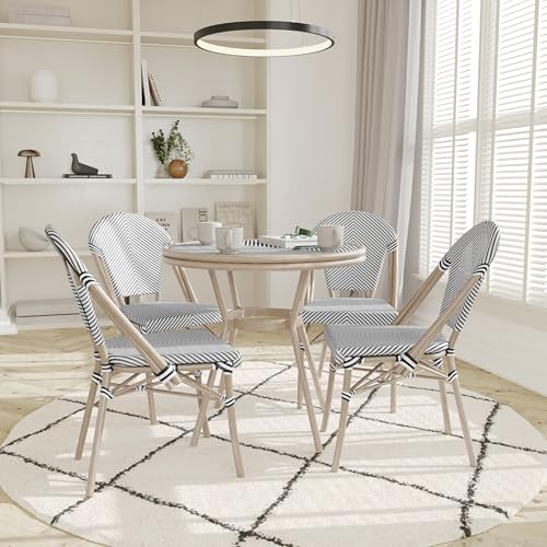 EMMA + OLIVER Massalia Indoor/Outdoor Bistro Set - Black & White Textilene with Light Natural Frame