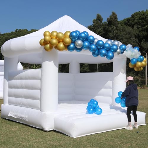 awesmflate 13FT White Inflatable Bounce House with Canopy 100% PVC Commercial for Kids & Adults with 1100W Air Blower