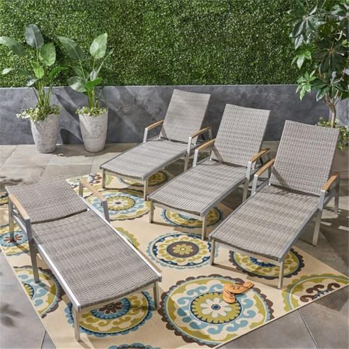 Noble House Oxton Outdoor Wicker and Aluminum Chaise Lounge Set of 4 Grey
