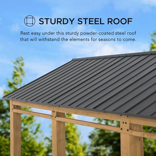 Sunjoy Heavy Duty Wood Gazebo Carport 11 ft. x 20 ft. Black/Wood Color