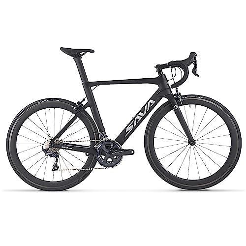 SAVADECK Carbon Road Bike 700C Carbon Frame Racing Bicycle with R8000 22 Speed GroupSet, 25C Tire (Black 54cm)