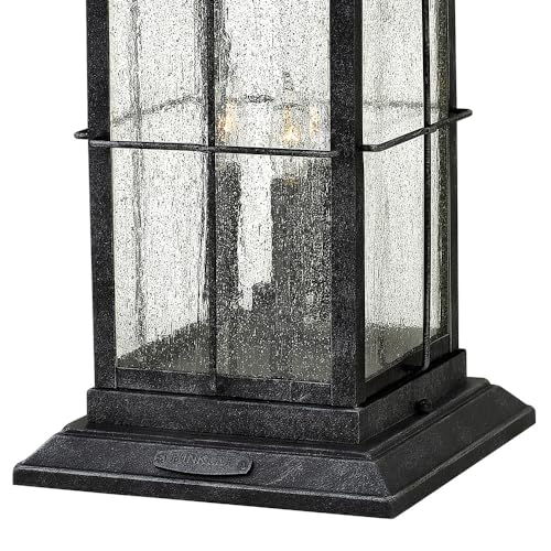 Hinkley Bingham Large Pier Mount Outdoor Lantern - Aluminum, Clear Seedy Glass, Gas Light Style - Greystone Finish