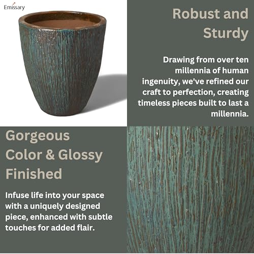 Emissary 21in Teal Stoneware Round Planter
