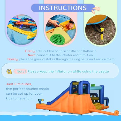 Outsunny Kids Inflatable Water Slide 7-in-1 Bounce House Multi-colored