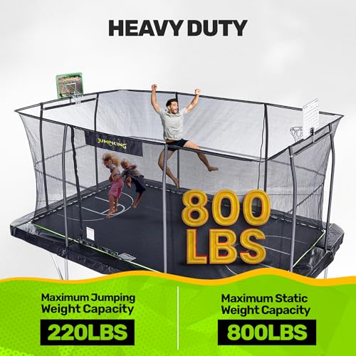 JumpKing Rectangle Trampoline with Basketball Hoops Black & Lime Green