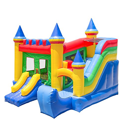 Inflatable HQ Commercial Grade Bouncing Castle Kingdom Bounce House 100% PVC with Blower and Slide Multicolor