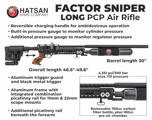 Wearable4U Hatsan Factor Sniper Long .35 Caliber PCP Air Rifle Bundle with Pellets and Targets