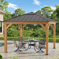 Sunjoy Hardtop Gazebo 11 x 11 ft Cedar Frame Brown Steel Polycarbonate Roof Brown + Natural Wood