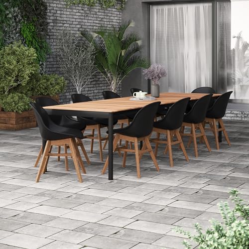 Brampton Saipan Rectangular Outdoor Dining Set for 11 - Certified Teak & Aluminum, Black