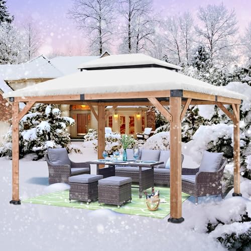 ABCCANOPY Wood Gazebo 11x13 Black - Outdoor Patio Wooden Gazebo with Hardtop Metal Double Roof