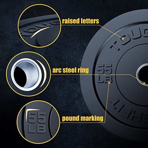 ToughFit Bumper Plate with Steel Insert - Rubber 2" Olympic Barbell Weightlifting Plates Set Black
