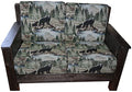 Furniture Barn USA Farmhouse Timber Peg Loveseat Dusk Stain Bradley Multi Fabric