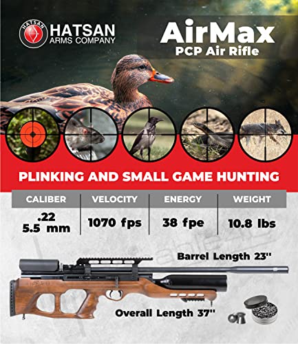 Hatsan AirMax .22 Cal Air Rifle Bundle with 250ct Pellets and 100 Paper Targets Black